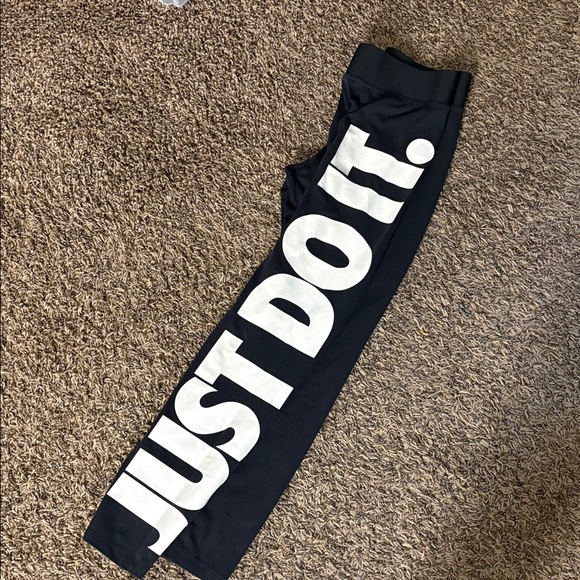 Nike Pants - Nike Kids Black Leggings with Large White "JUST DO IT." Side Print